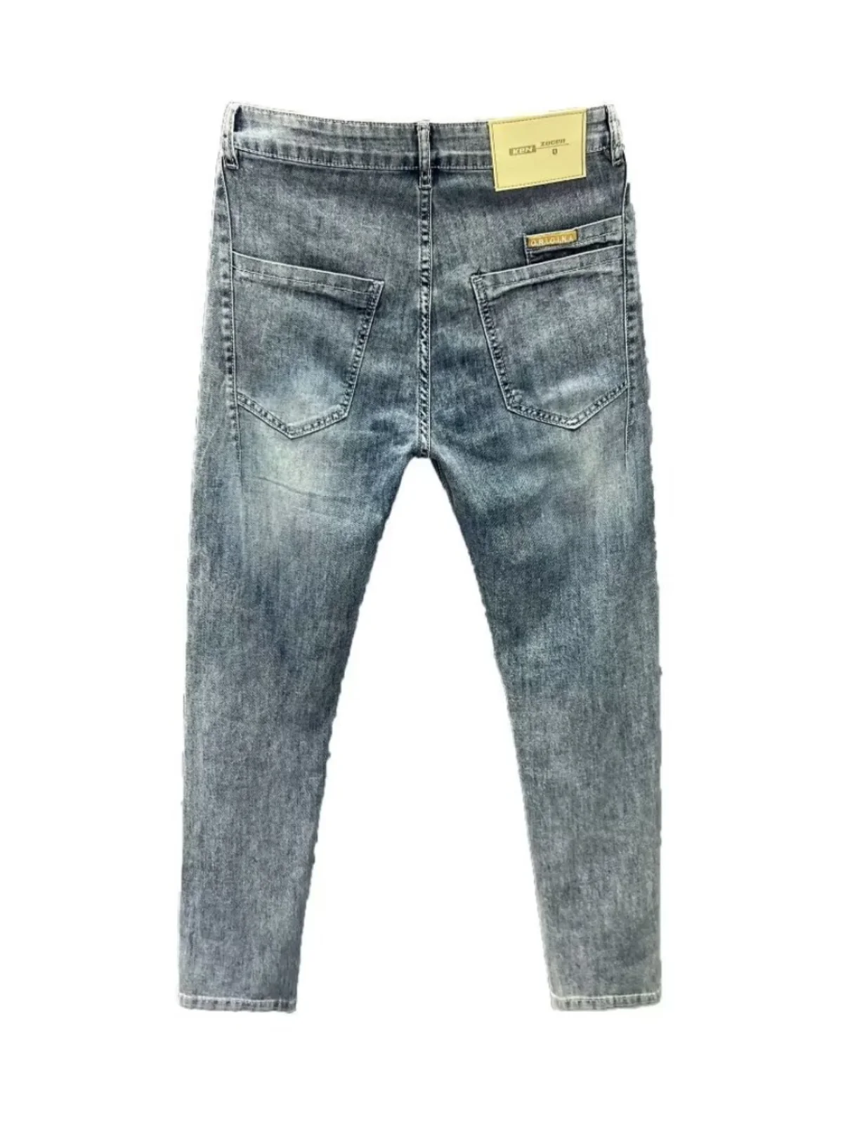 Celana Jeans Biru Waed Retro Pria Kualitas Tinggi Celana Sembilan Titik Mode Musim Gugur Trendi Slim Fit Denim Melar Katun Remaja