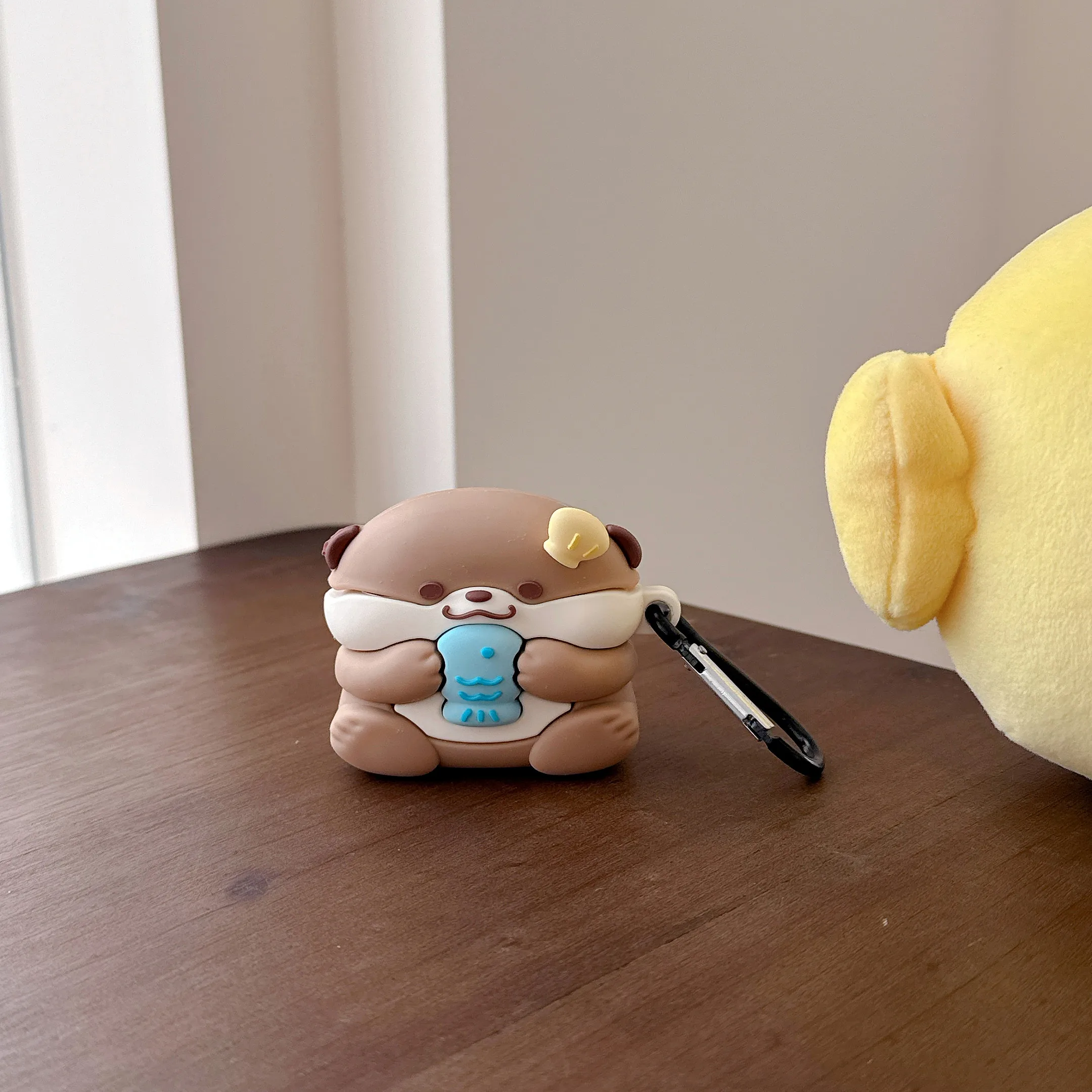 Cute 3D Cartoon Otter Baby Silicone Earphone Case with Keychain  Soft Shockproof Protective  for AirPods 1/2/3/4/Pro/Pro2/Pro3 view 2