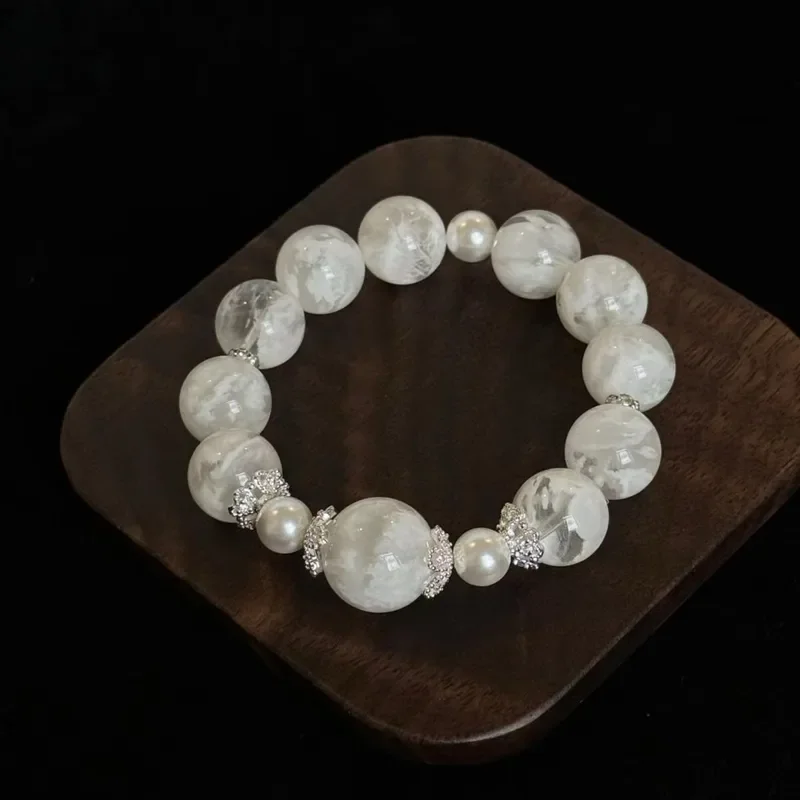 14Mm Snowflake Ghost Crystal Snowflake Bracelet White Crystal Bracelet Natural Girlfriend Gift Chinese New