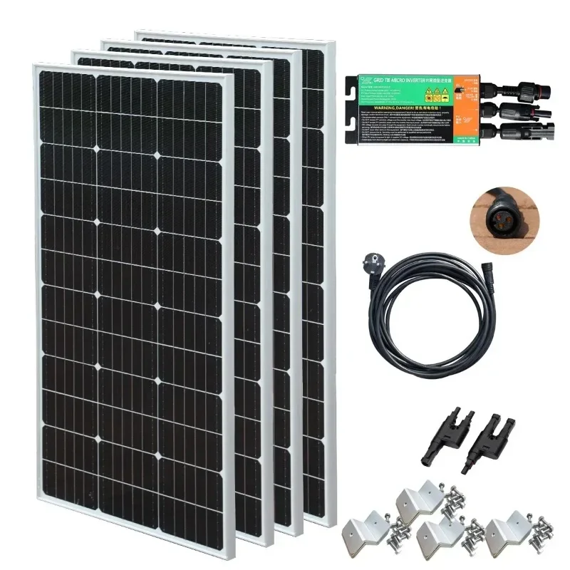 220v 230v Micro Inverter On Grid Solar PV System 600W Glass Solar Panel System Photovoltaic Panel Solar Balcony Home for Socket