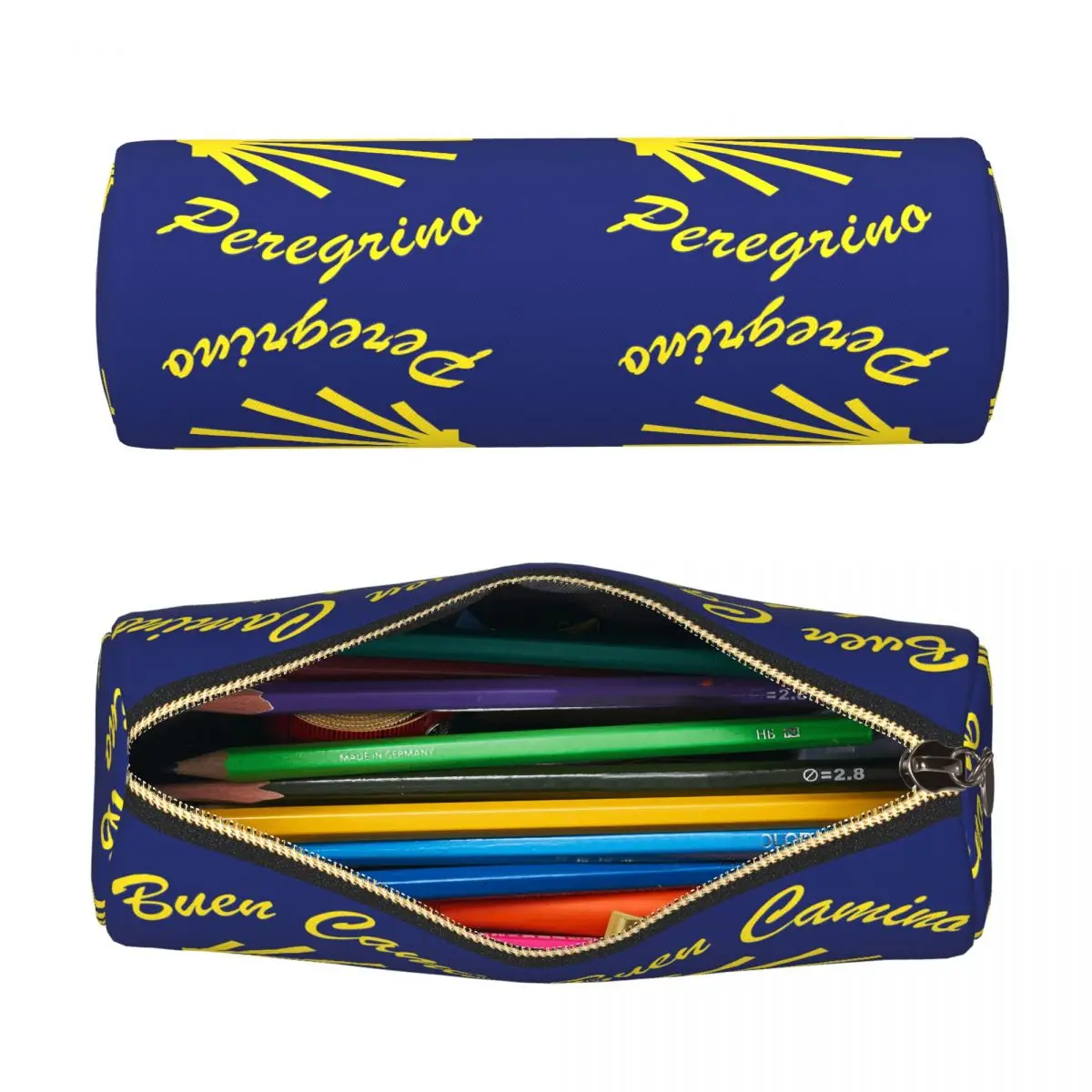 Yellow Camino De Santiago Scallop Shell Pencil Case for Boys Girls School Cylinder Pen Box Pencil Bag Pencil Pouch