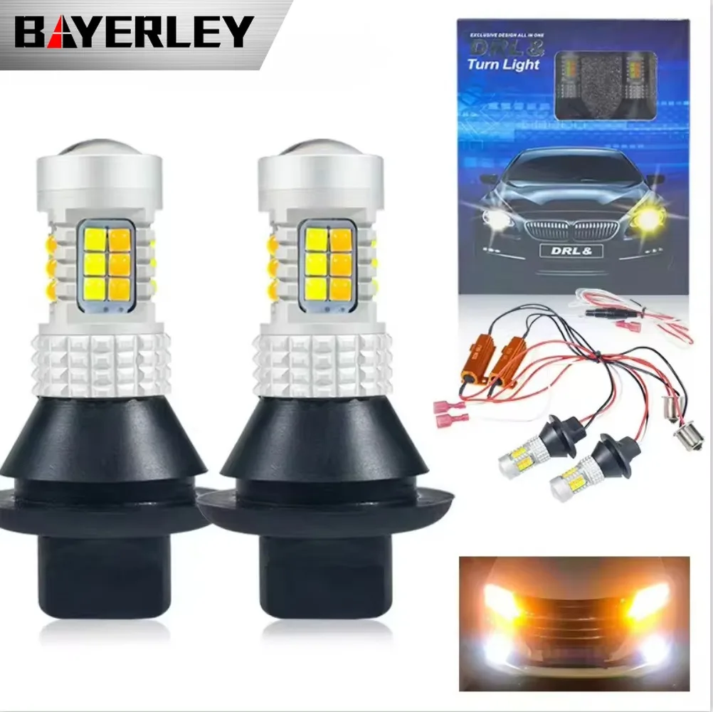 Bayerley 3030 Dual Mode Daytime Running Light White & Yellow DRL Turn Signal PY21W P21W LED 1156 BA15S BAU15S T20 7440 W21W 3156