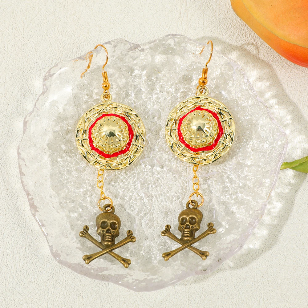 One Piece Luffy Anime Skull Dangle Earrings Vintage Gothic Retro Metal Drop Earrings for Women Punk Style Jewelry Gift view 2
