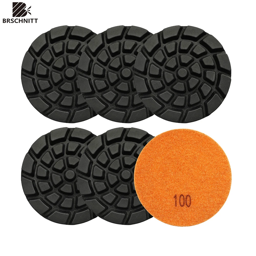 

BRSCHNITT 6pcs/pk Dia 4" 100mm Grit 100 Diamond Polishing Pad Resin Bond Sanding Disc for Cement Floor Concrete Renew floor Pads