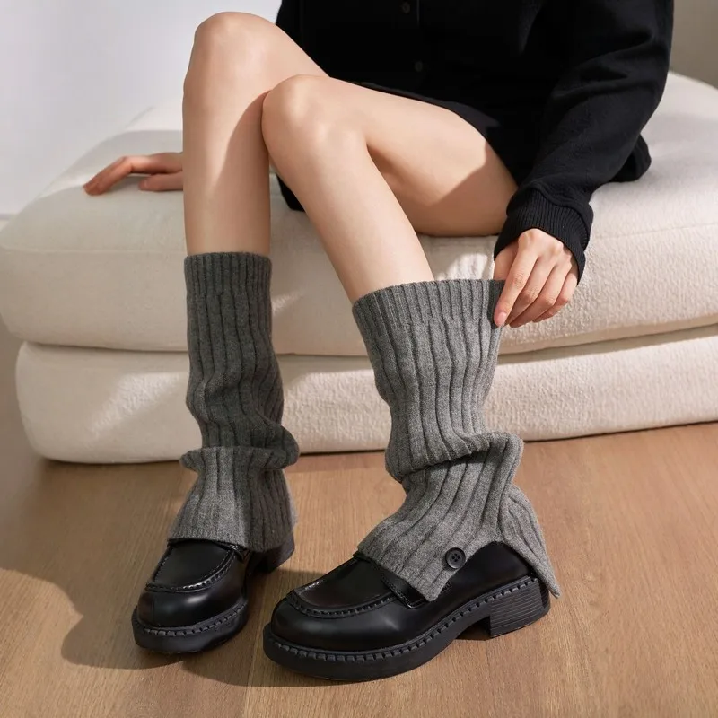 Thick Knit Wool Slit Button Leg Warmers for Women, Fall Winter Slim Warm Slouch Socks, JK Preppy Style Calf Covers