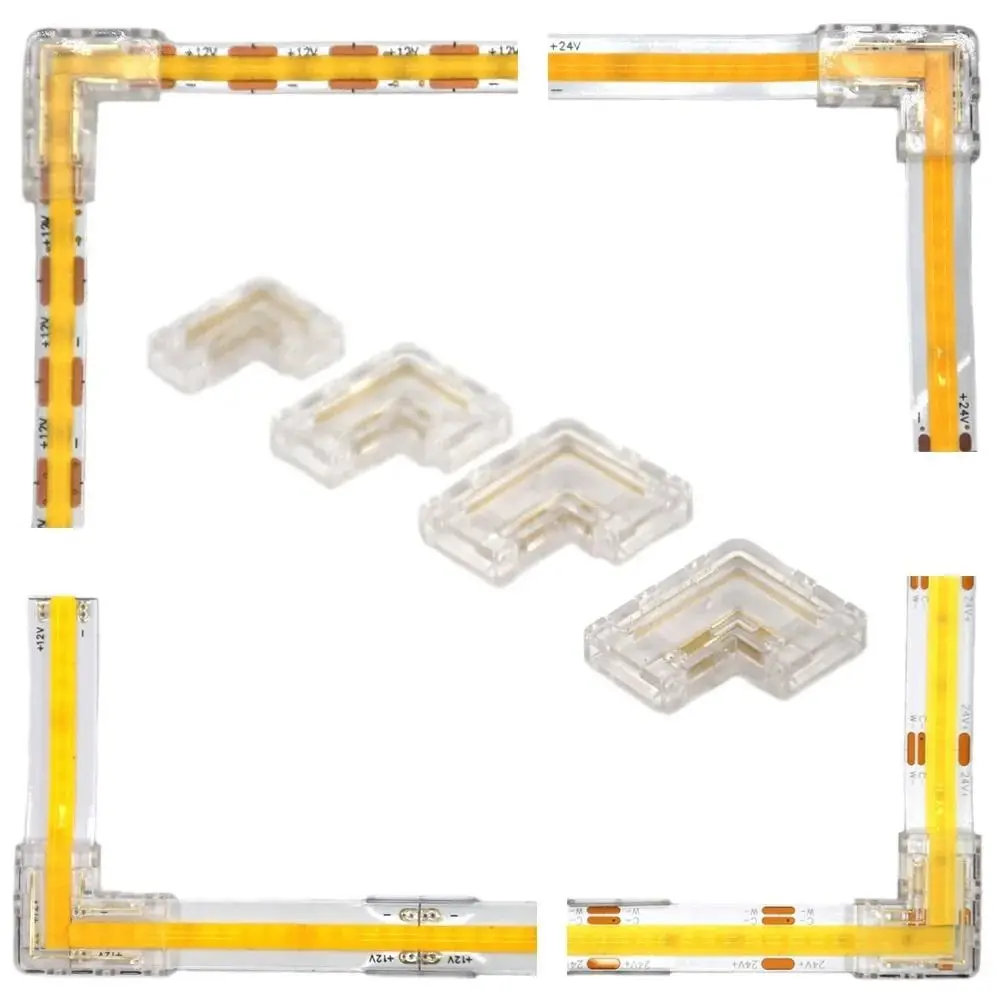 90 Degree COB LED Connectors 5/8/10mm Solderless L Shape Corner 2/3/4 Pin Connector Transparent For CCT FCOB RGB Strip Lights