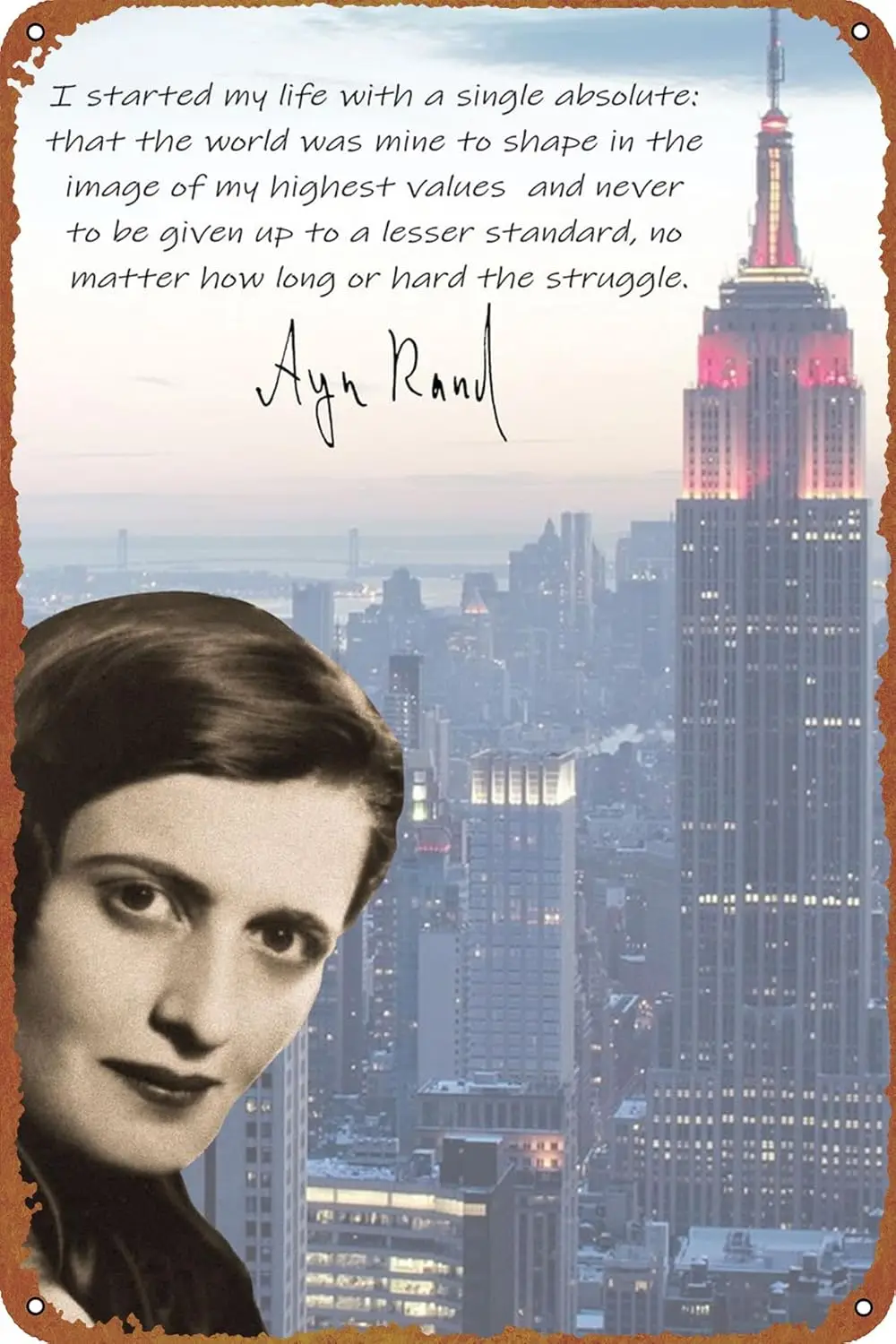 Ayn Rand Poster Metal Tin Sign Wall Decor Signs,Retro Art Decor Metal Plaque Art 8x12 Inch