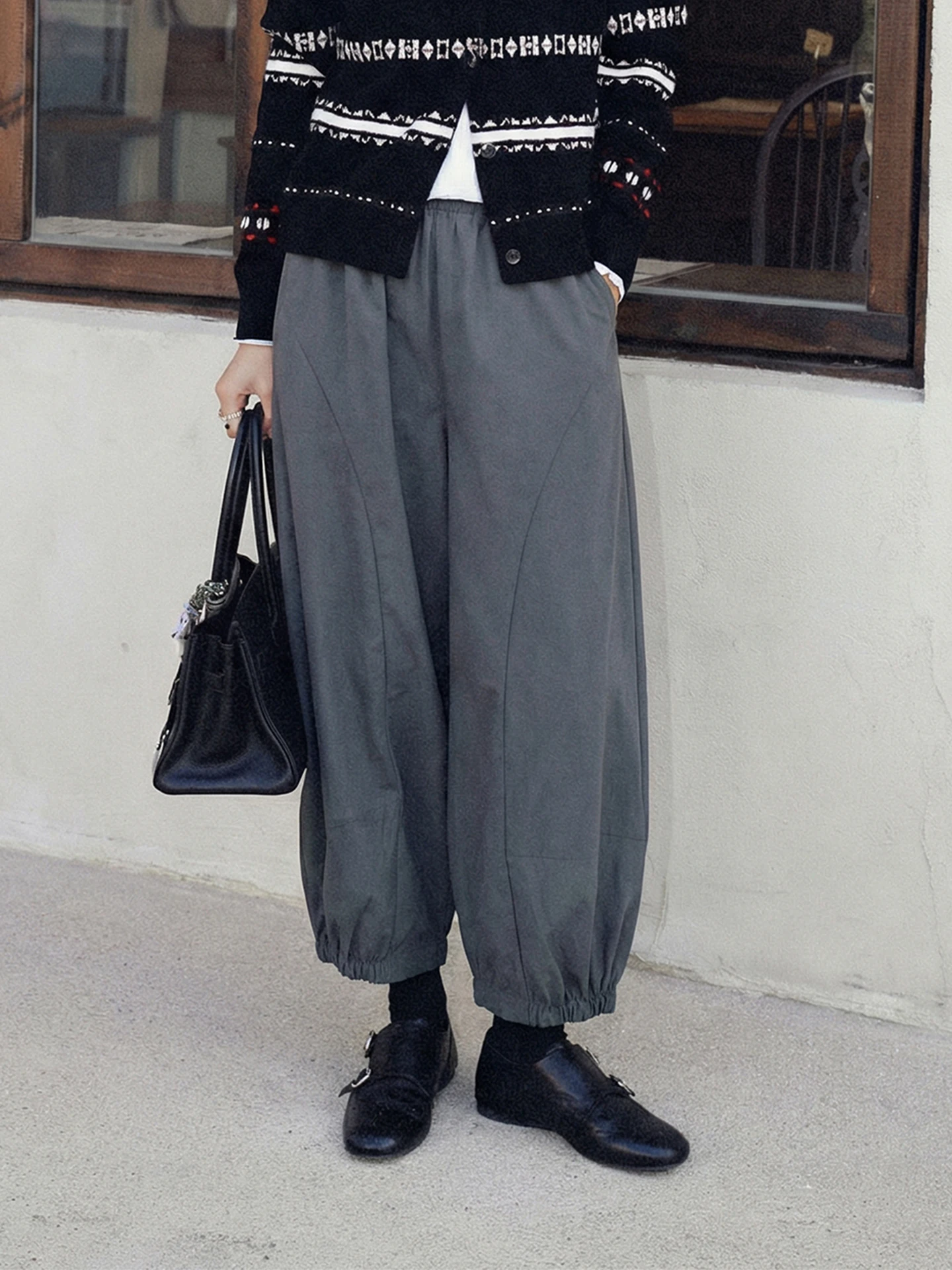 

TT Pure Cotton Elastic Waist Knife Pants Women's Wide Leg Casual Trousers Spring Season Small Size Casual Pants