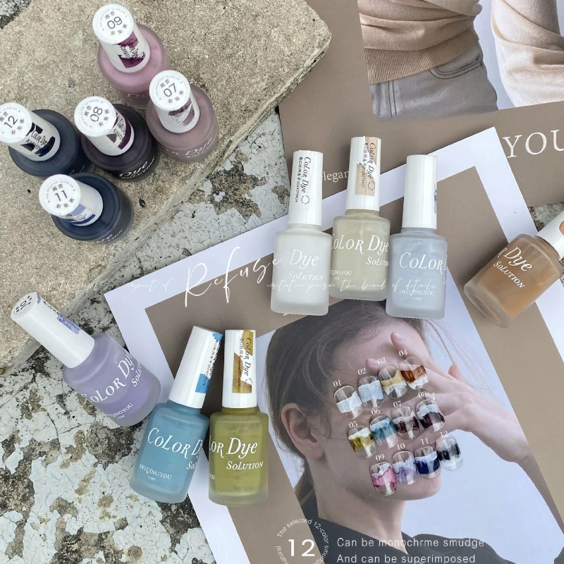 12 couleurs Morandi aquarelle encre pour ongles 15ml effet fleuri ongles Art Design naturel Air sec Gel vernis pour manucure Gel pour ongles