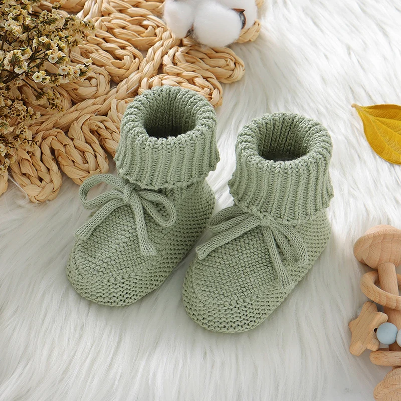 Baby Shoes Knit Cotton Newborn Walk Bed Footwear Toddler Kid Clothing Accessories 0-18M Infant Boys Girl Boots Fashion Tie Solid