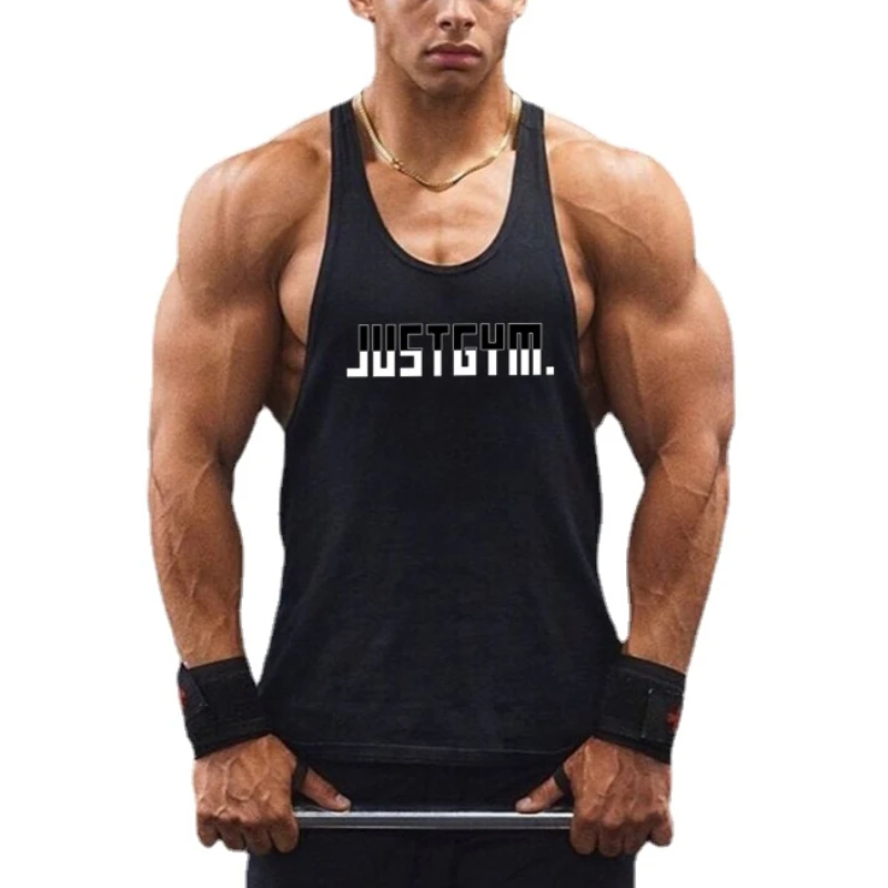 MACHINEFITNESS Summer Sports Fitness Comfortable Vest Men Hot Stamping Loose Cotton Cool Sleeveless T-Shirt