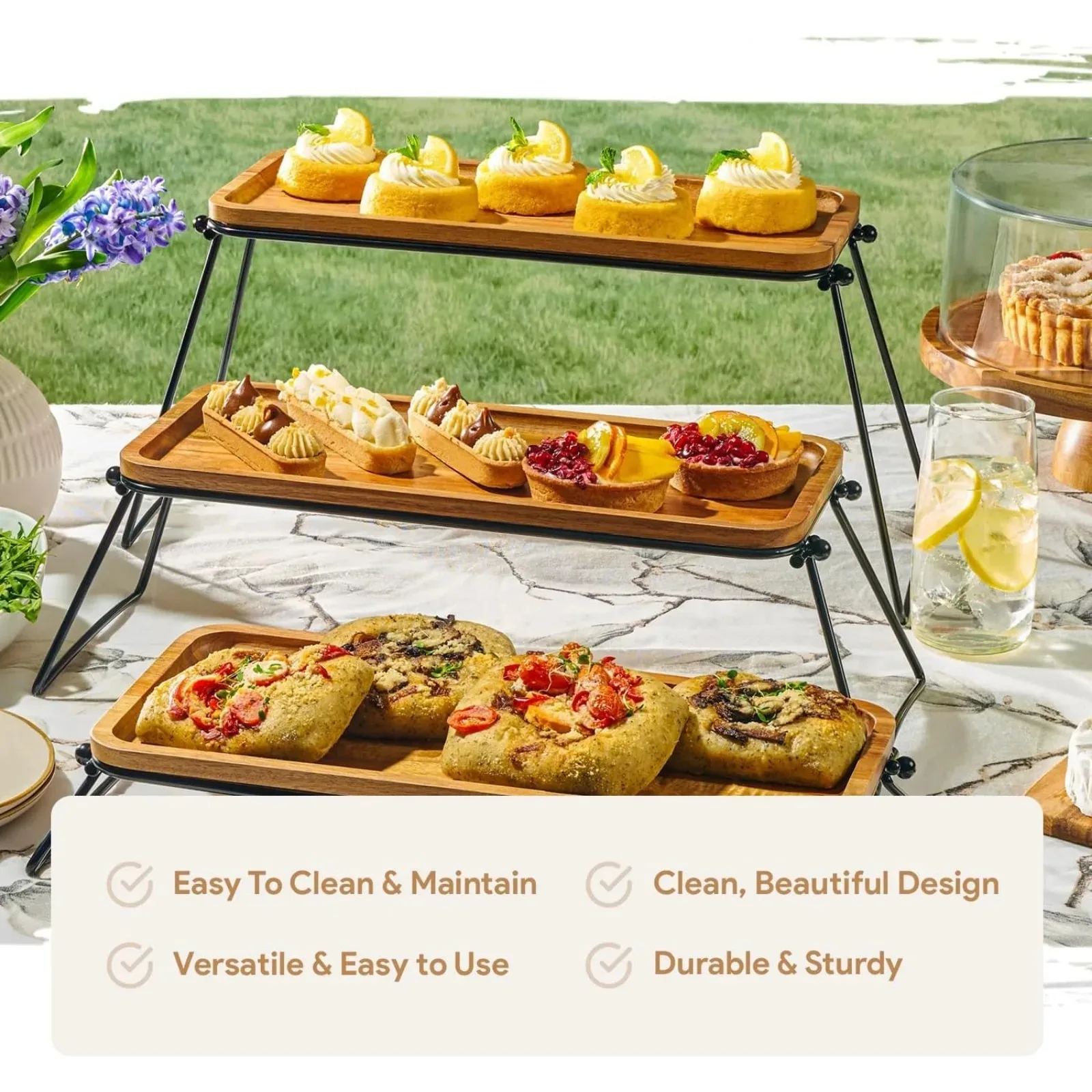 Imagem -06 - Tiered Acacia Wood Serving Tray Stand Cupcake Cake Sobremesa Charcutaria Boards e Food Display Stand Eua 3