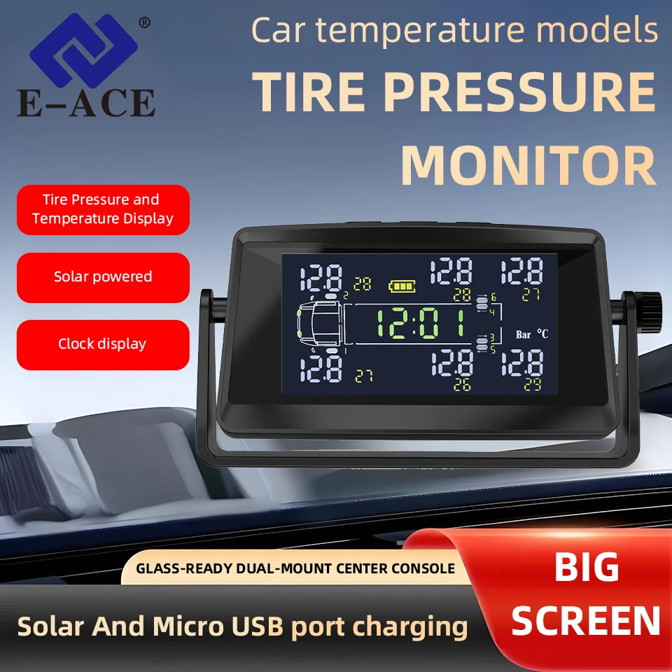 

Solar Powered Digital Tire Pressure Monitor Optional Built-in External 6-Wheel RV Bread Llight Truck PickupTire Pressure Monitor