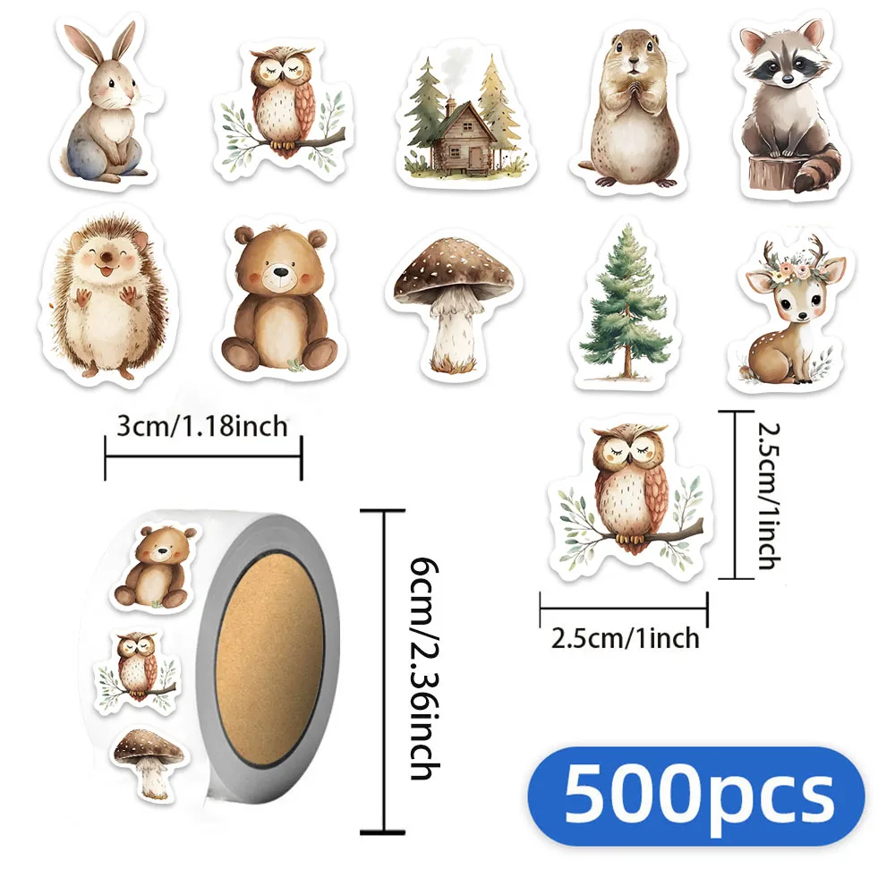 500PCS Forest Animal Cartoon Graffiti Scroll Small Pattern DIY Skateboard Cup Waterproof Decorative Stickers