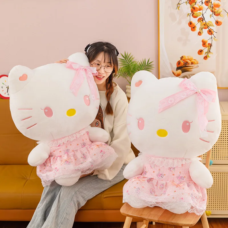 70 cm Sanrio Kawaii Hello Kitty Plüschtier im Prinzessinnenkleid, süße Lolita KT Katze, gefüllte Puppe, Dusche, Geburtstagsgeschenk für Kinder und Mädchen