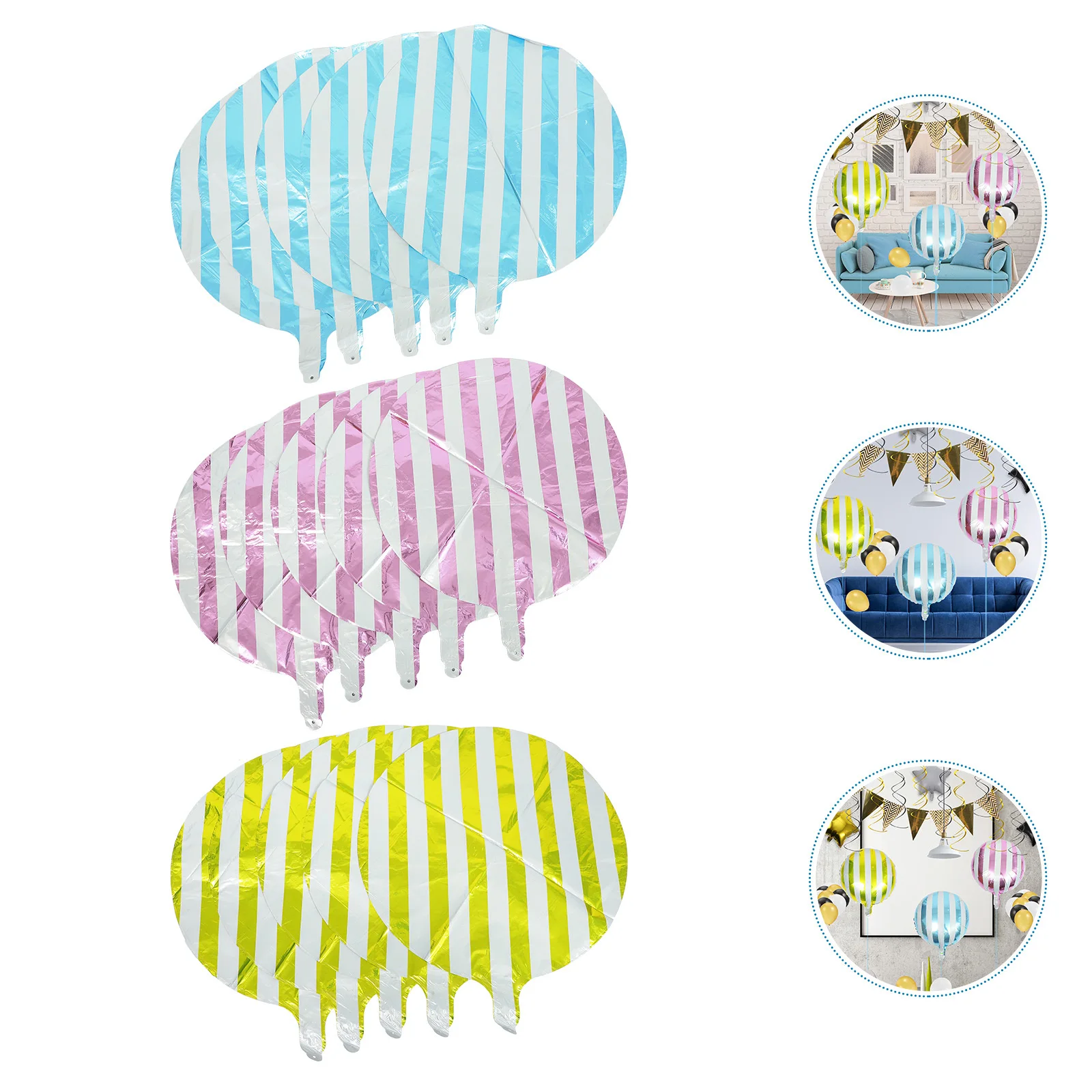 

15Pcs Striped Foil Balloons Wear Resistant Easy Inflate Birthday Party Decorations Home Scene Round Striped Balloon