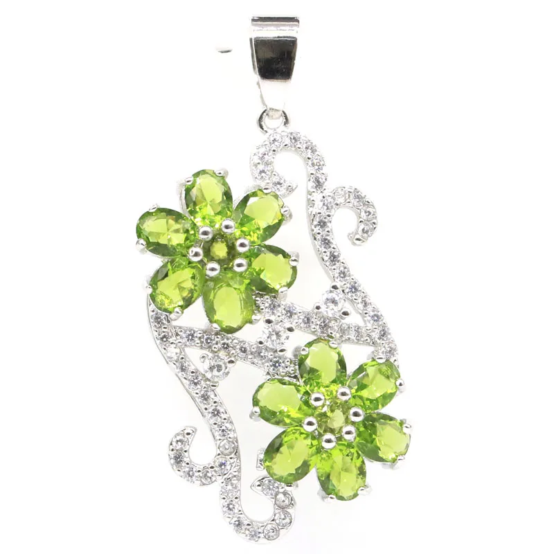 40x21mm Multi Color Violet Tanzanite Green Peridot Blue Aquamarine Kunzite Tourmaline White CZ Women Dating Silver Pendant