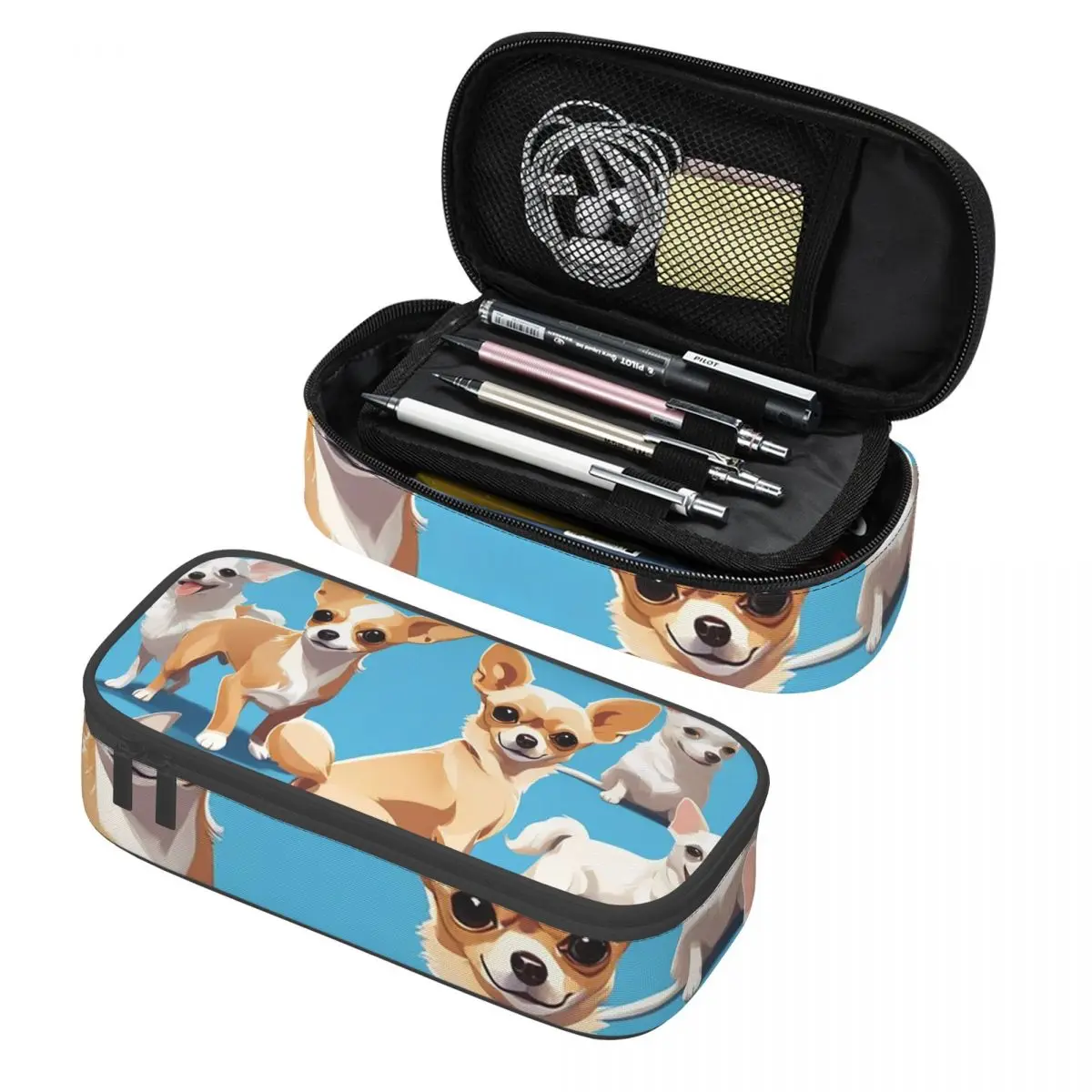 A Pack Of Chihuahuas, Basic Blue Color Pencil Case Pencil Pouch Storage Stationery Big Capacity Pen Box Pencil Bag for Kids