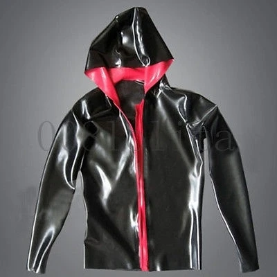 100% Latex Rubber Gummi Handsome casual HOODED SWEAT jacket coat Cosplay Pary XS-XXL