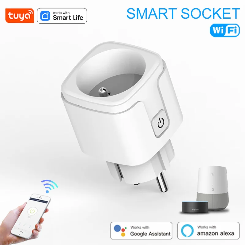 Prise connectée Wi-Fi blanche au format français, avec broche de terre