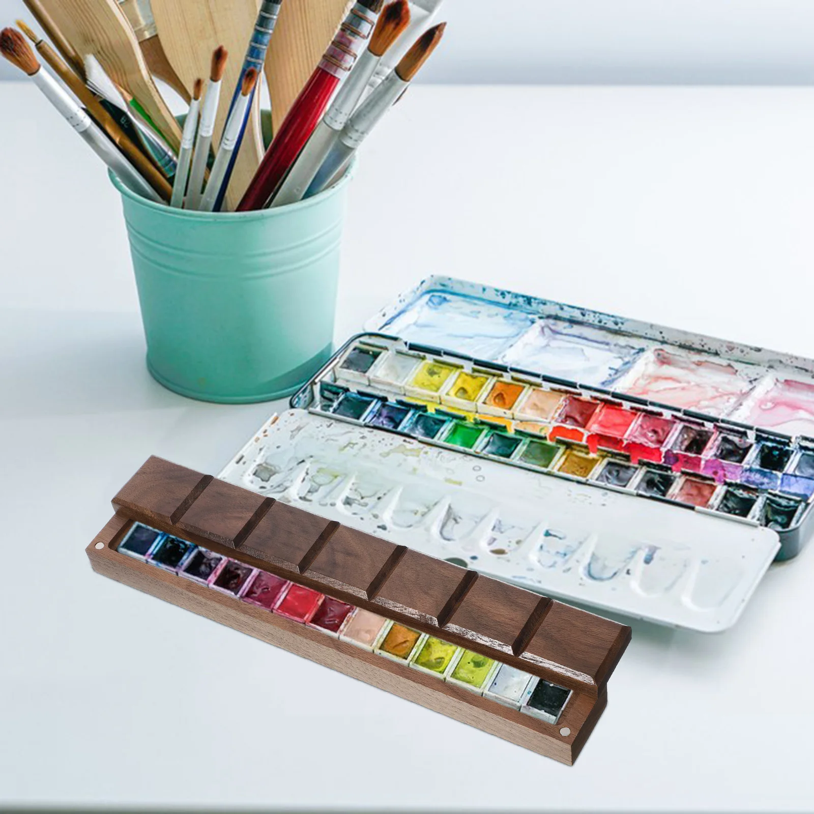 Boîte à pigments d'aquarelle en bois, plateau de mélange d'art Portable, porte-peinture léger et Compact pour palettes de peinture à l'huile et à la Gouache