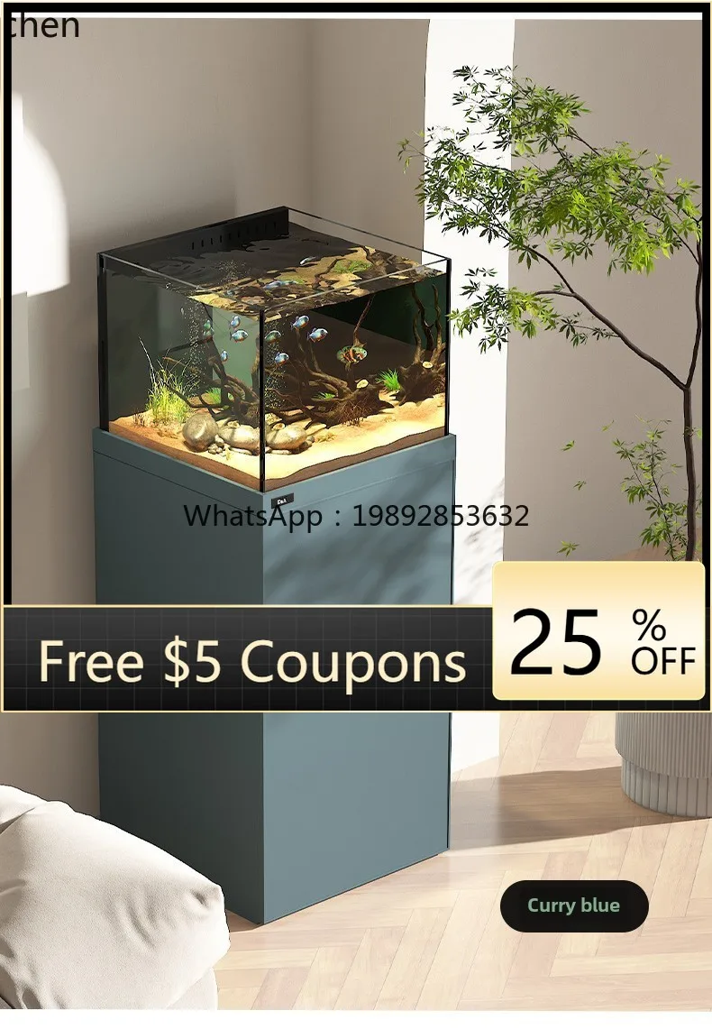 

YGG fish tank narrow overflow square tank gold crystal glass living room floor to wall household small bottom filter aquarium