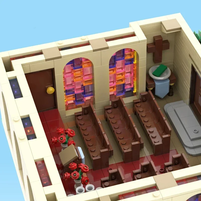 Scène de dessin animé classique diorama briques blocs d'église maison ville haus moc fans cadeau de construction enfant film jouet produit décor setChristm