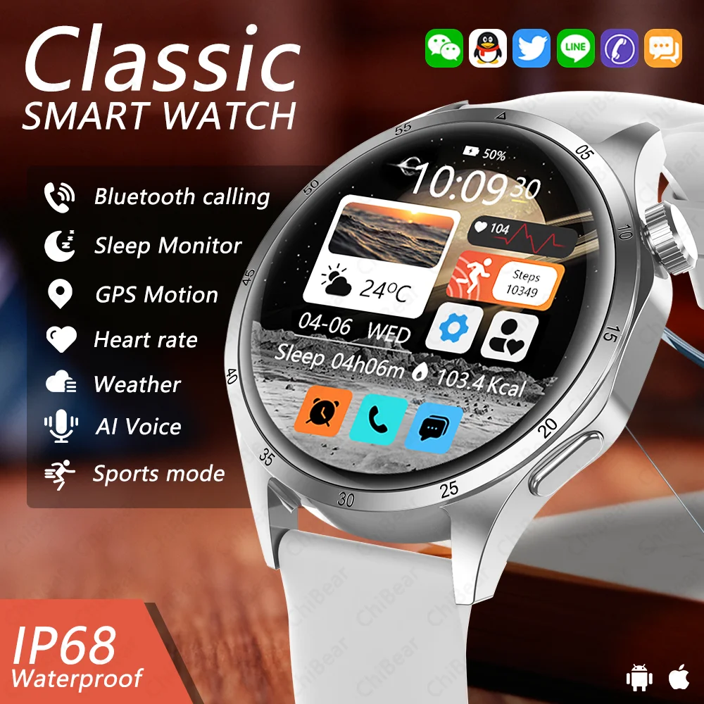 

2025 New Fashion Classic Smart Watch Men Women Health Sports Mode HD Screen Heart Rate Bluetooth Call IP68 Waterproof Smartwatch