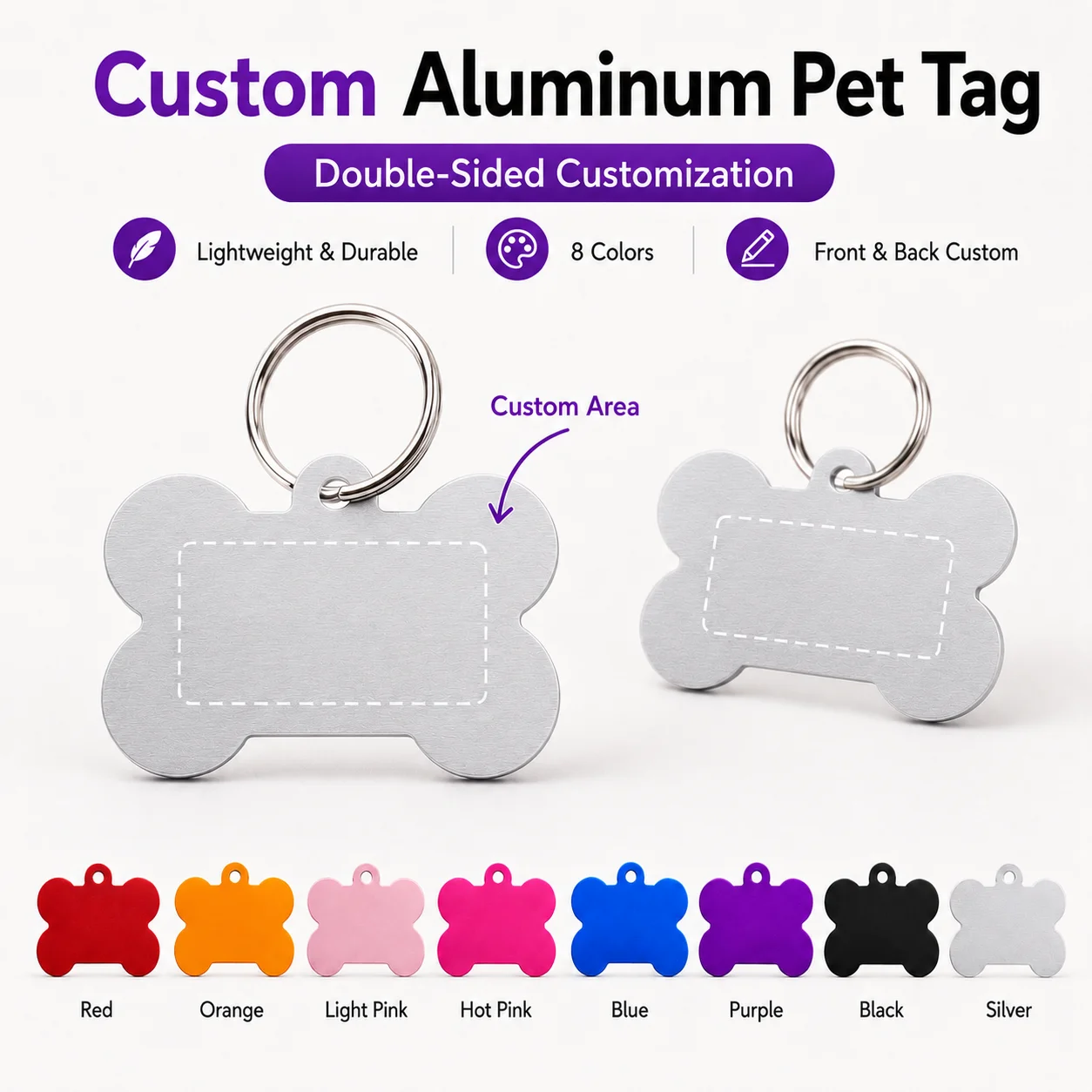 Plaque d'identification personnalisée pour chien en forme d'os, gravure laser, numéro, pendentif anti-perte, texte personnalisé, médailles pour animaux de compagnie