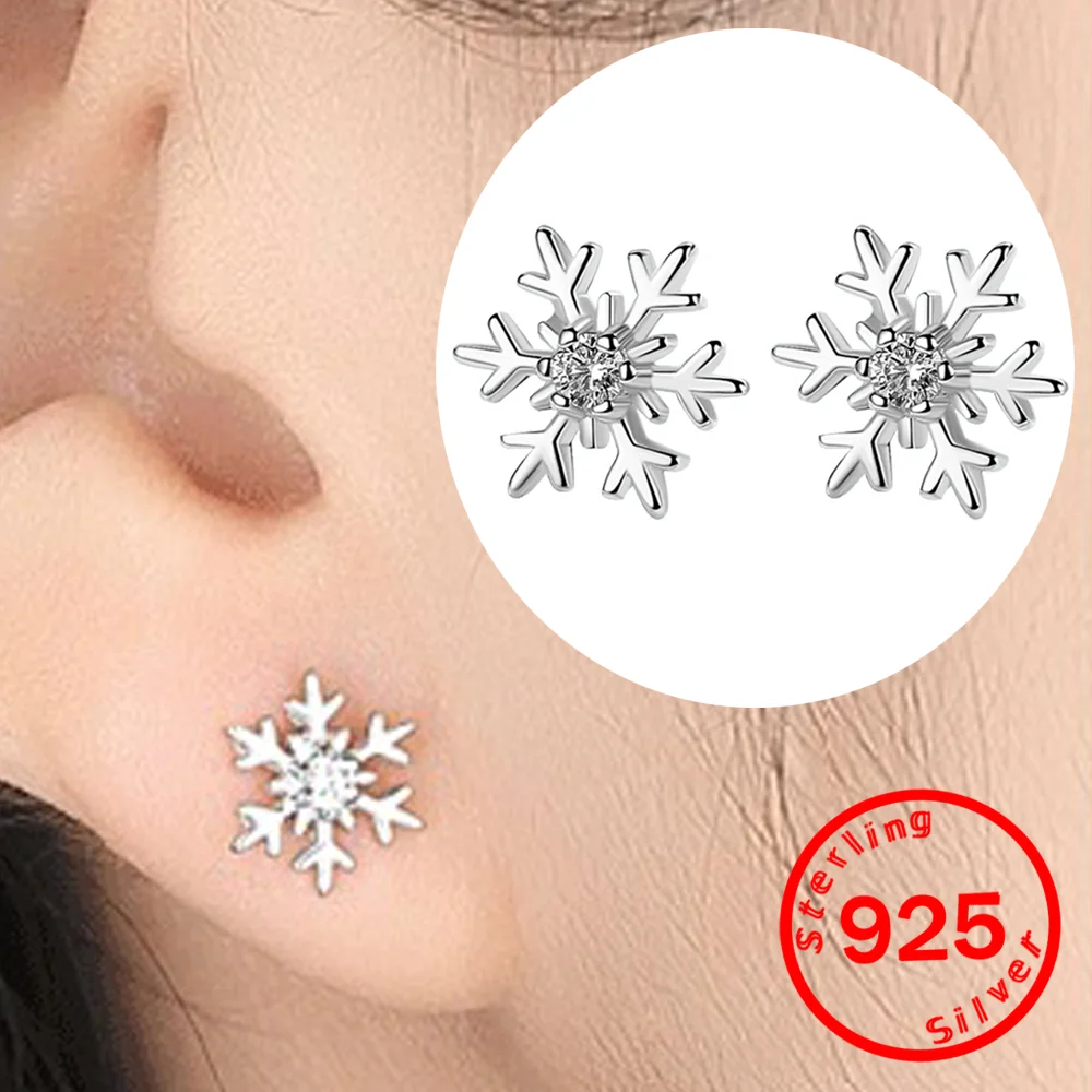 

Snowflake Stud Earrings 925 Sterling Silver Charm Cubic Zirconia Punk Ear New Trendy Elegant Stud For Women Girl Earing Gift