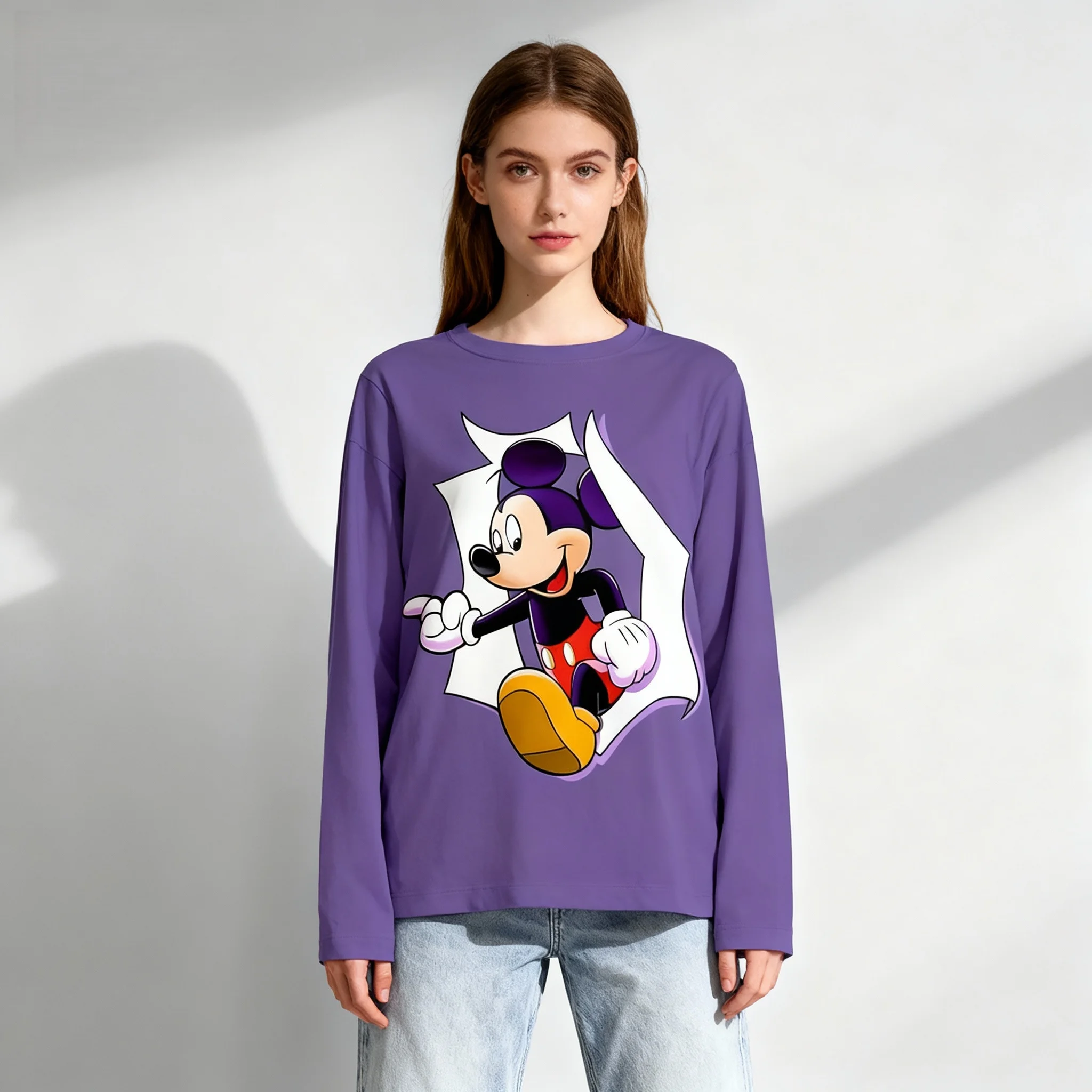 Autumn/Winter Disney Animation Series Mickey Friends Stitch Long Sleeve T-shirt Street Oversized Women Adult Children Same Style