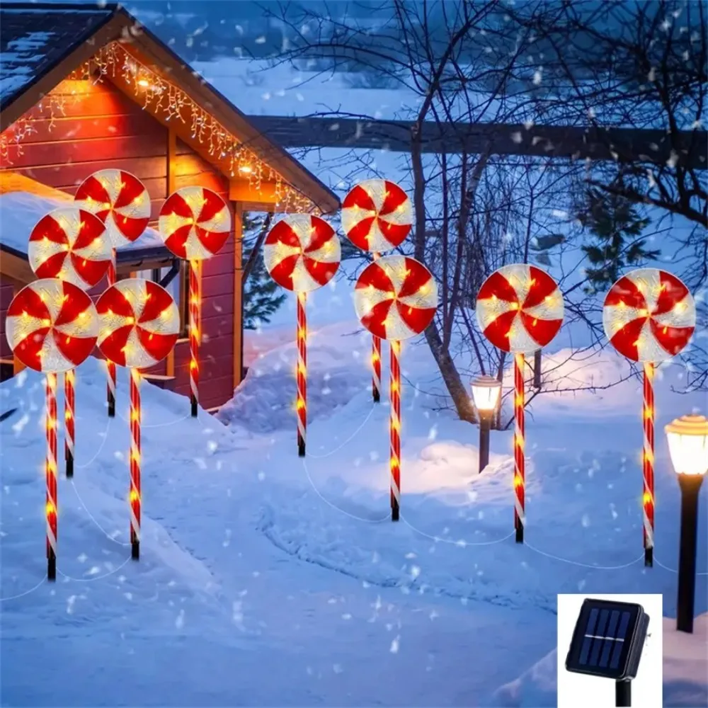

1SET/5PCS Christmas outdoor solar candy lollipop ground light,used for festival,courtyard,garden,lawn,holiday decoration ﻿