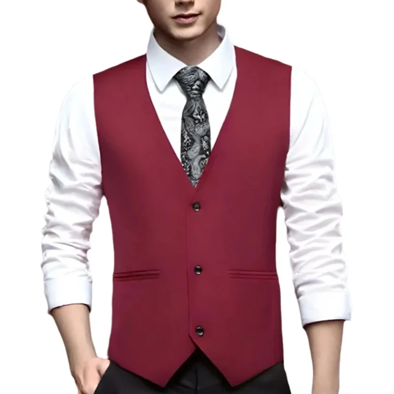 

Spring Retro Men's Solid V Neck Vest British Casual Vintage Gentleman Waistcoat Fashion Suit for Party Bar Banquet