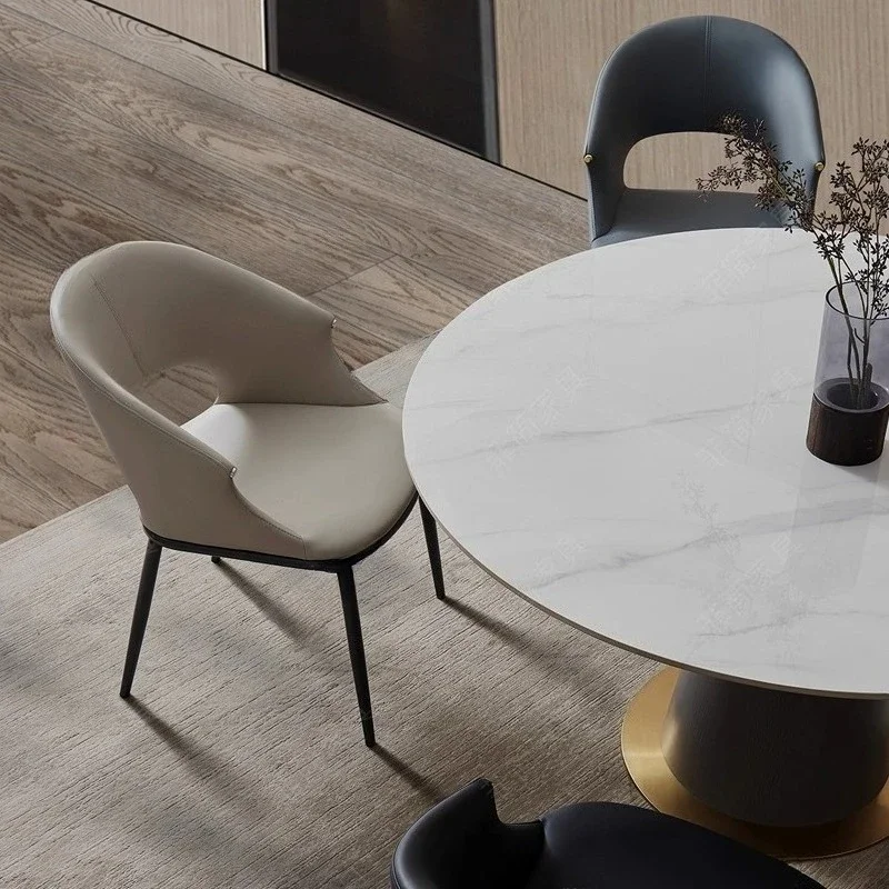 Designer Dining Chair Italian Luxury Metal Legs Upholstered Seat Backrest Home Use