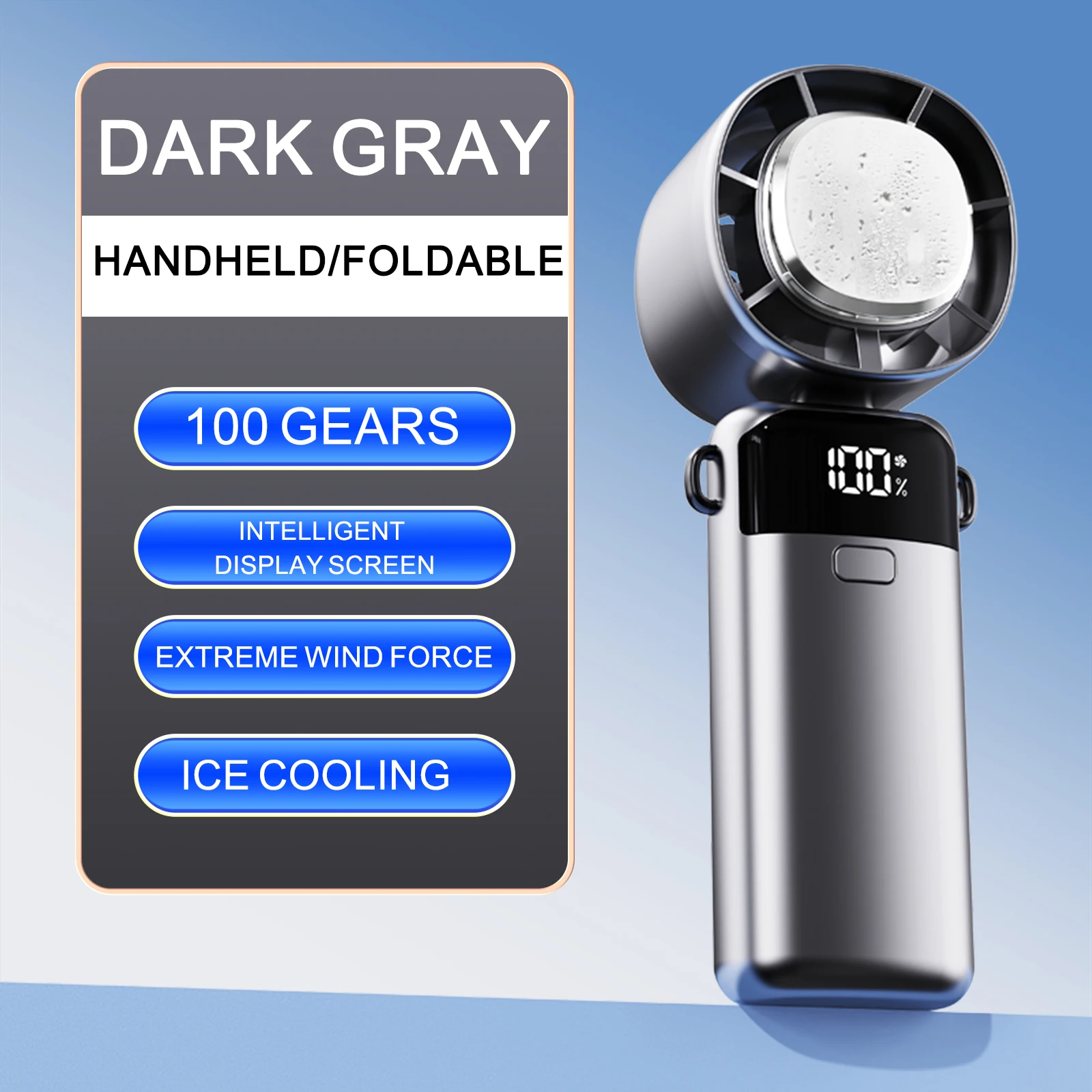 Ice Compress Handheld Fan Portable Outdoor Usb Digital Display Folding Refrigeration High Speed Violent Turbine Small Fan
