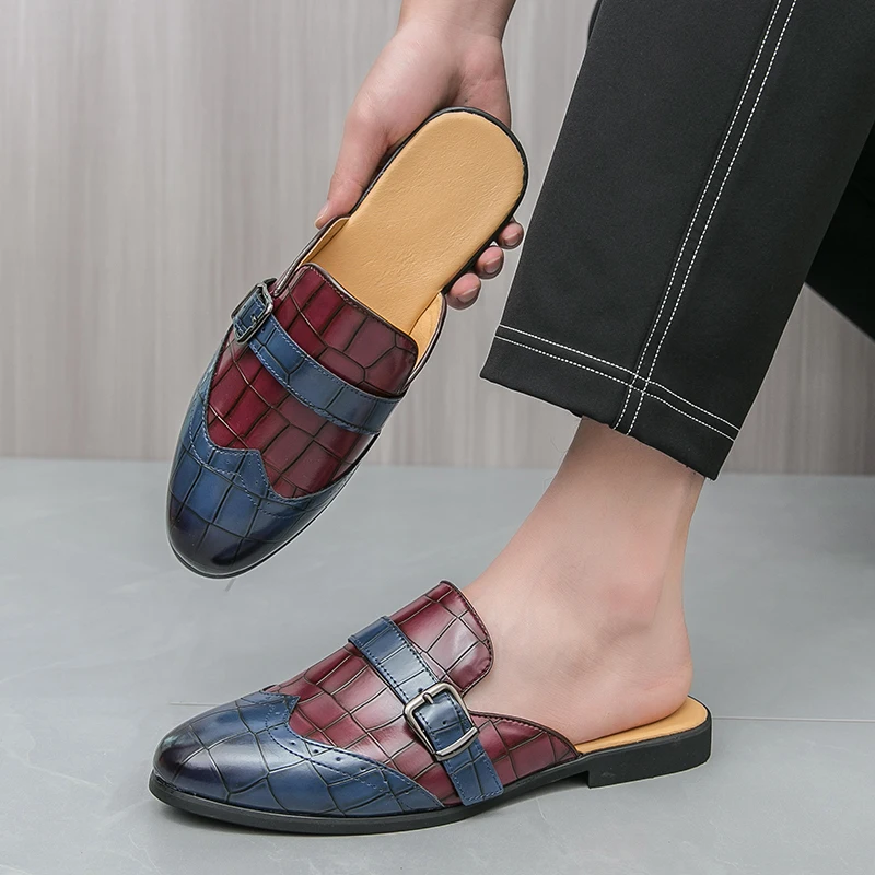 Large Size 38-47 Mules Half Shoes For Men 2025 Leather Backless Casual Shoes Semi-Drag Loafers Slippers Open-back Slides Sandals