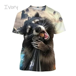 New Hot Selling Cute Raccoon 3D T-shirt Fashion Funny Animal Print Casual T-shirt Unisex Round Neck Hip-hop Harajuku Tops Tees