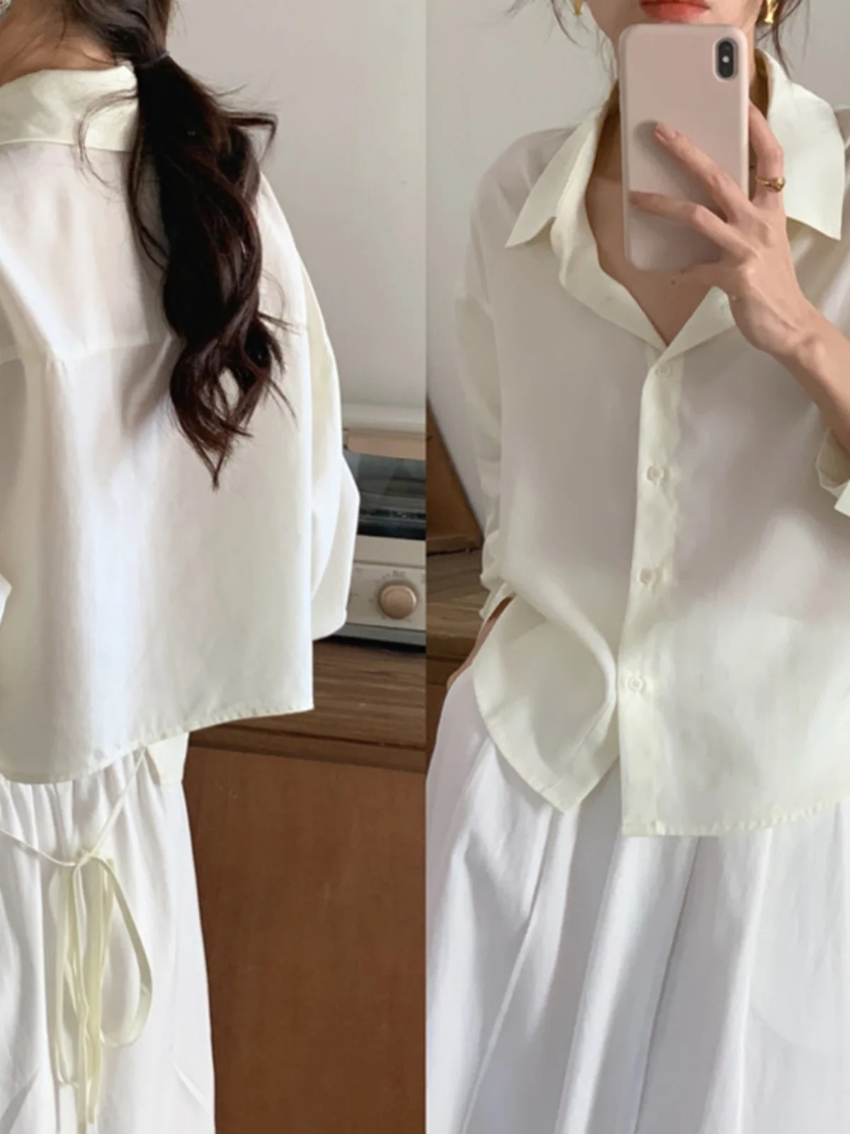 

Korean Design Ba Strap Thin Sun Protection irt Women Summer 2023 ort Sve Long Sve Trendy Collar Casual irt