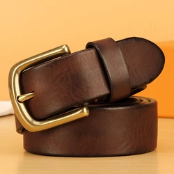 3.8cm Width Full Grain Leather Belt for Men  Italian Real Solid Leather Casual Jeans Belt 5mm Thick Men's Heavy Duty Work Belt