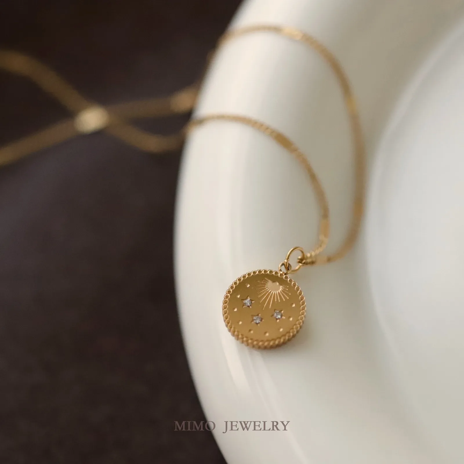 

European and American Style Circular Sun Star Zircon Charms Pendant Supplies DIY Hand Stainless Steel Gold Plated Accessories