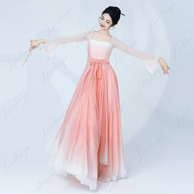 Trajes de danza clásica de verano, falda, ropa de gasa con rima corporal, ropa de práctica elegante de danza china, ropa de actuación