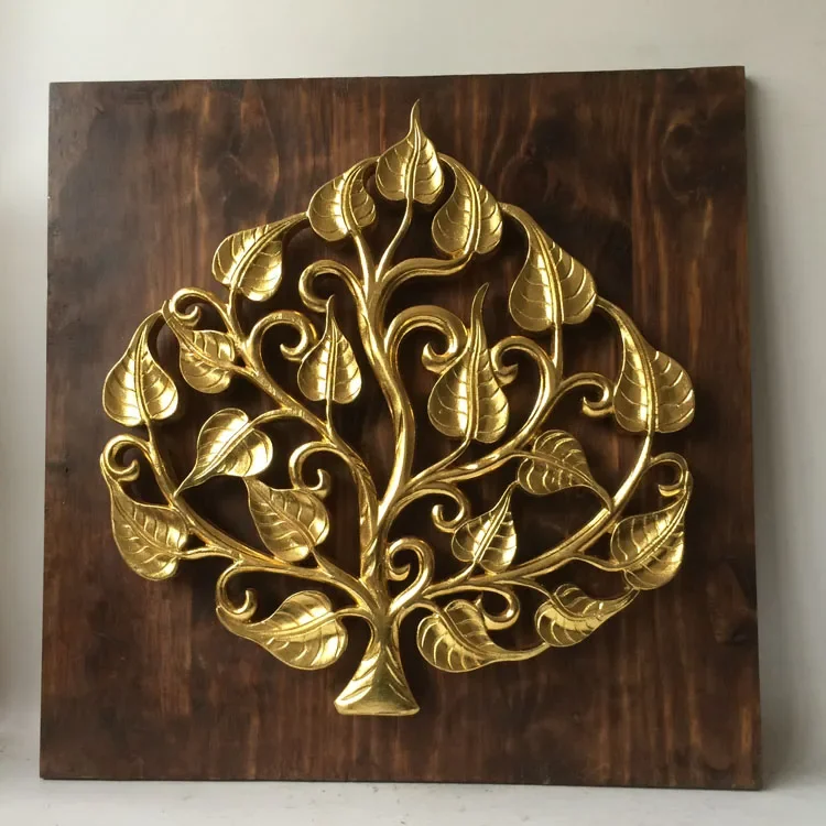 For  Bodhi Tree Wall Decoration Is Purely Handmade With Gold Foil And Wood Carving Painting.