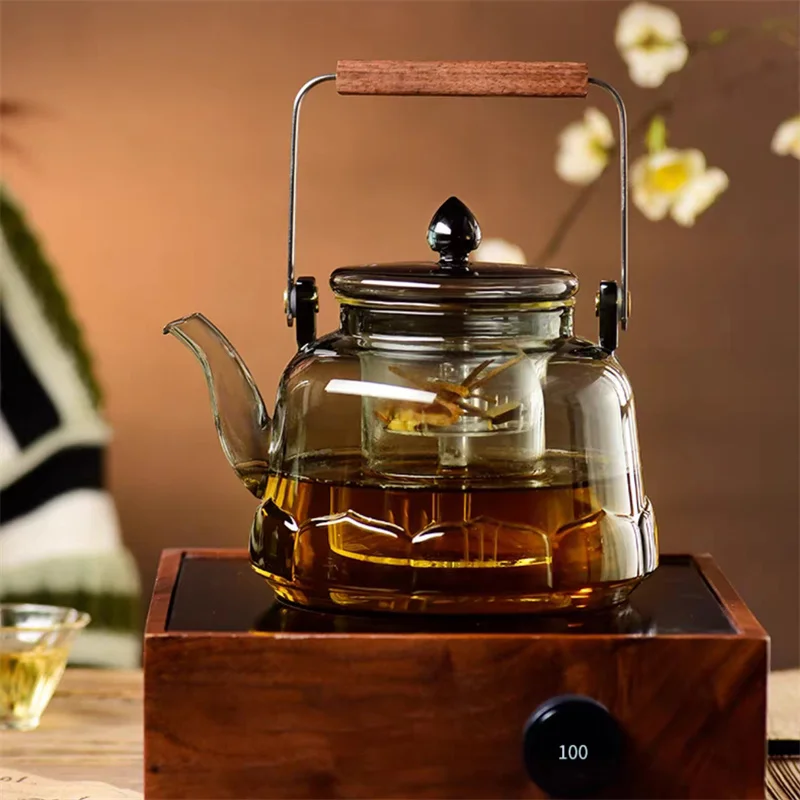 

1000ml Lotus Shape Heat-resistant Glass Teapot With Tea Strainer Infuser Steaming and Boiling Flower Puer Kungfu Beam Tea Pot