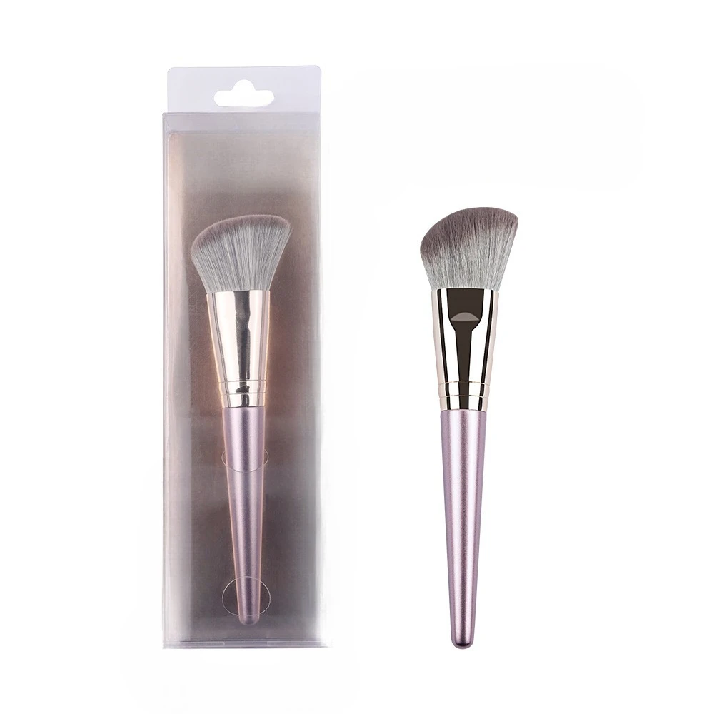 1Pc Violet Wood Handle Contour Brush, Professional Synthetic Fiber Face Makeup Brush for Blending & Sculpting, Boxed