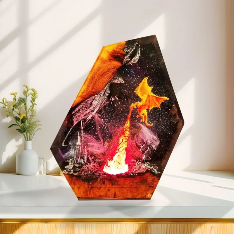 

Dragon Castle Volcano Resin Lamp Night Light Plug In Home Decor Gift Creative Birthday Present LED Desk Lamp Waterproof