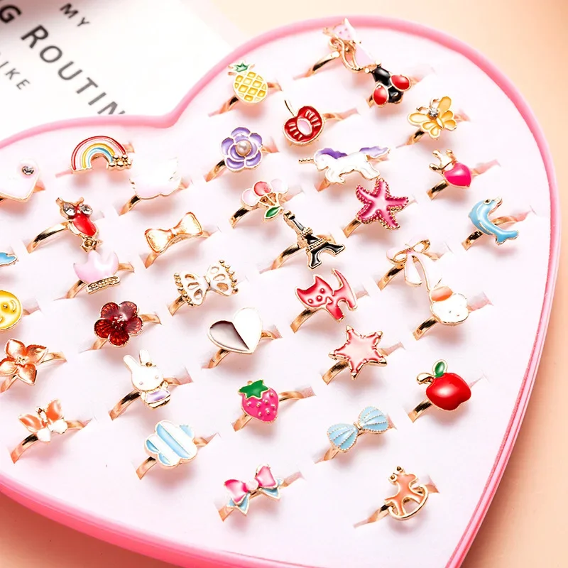 Kids Cute Cartoon Love Sweet Rings Design Flower Animal Fashion Jewelry Accessories Girl Child Retro Gifts Finger Rings