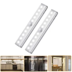 2Pcs Wireless 10 LED Motion Sensor Night Lights Motorhome RV Boat Step Lamp Magnetic Under Cabinet Light for Bedroom Wardrobe