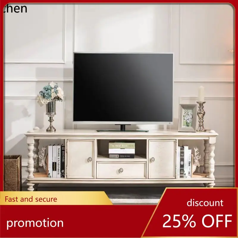 

CZ Solid Wood TV Cabinet Simple White Living Room Audiovisual Floor Cabinet Furniture