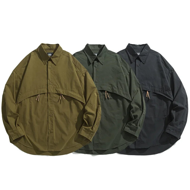 

Loose Fit Long Sleeve Work Shirt Casual Outdoor Clothing Japanese Style Relaxed Trousers Men's Cotton Shirt Autumn Season