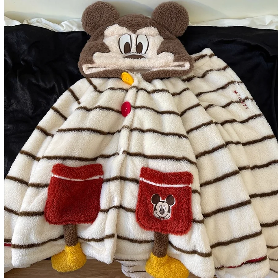 

Милый осенне-зимний новый пижамный комплект с Микки из мультфильма, модная теплая толстая ночная рубашка с капюшоном, домашняя одежда, женские пижамы Disney Kawaii